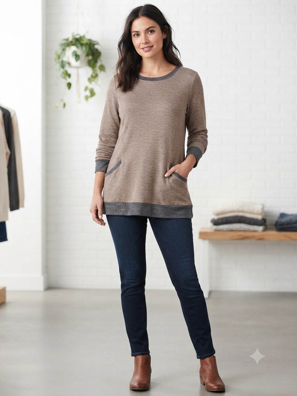 💕Cozy Two-Tone Pocket Tunic - Taupe & Charcoal